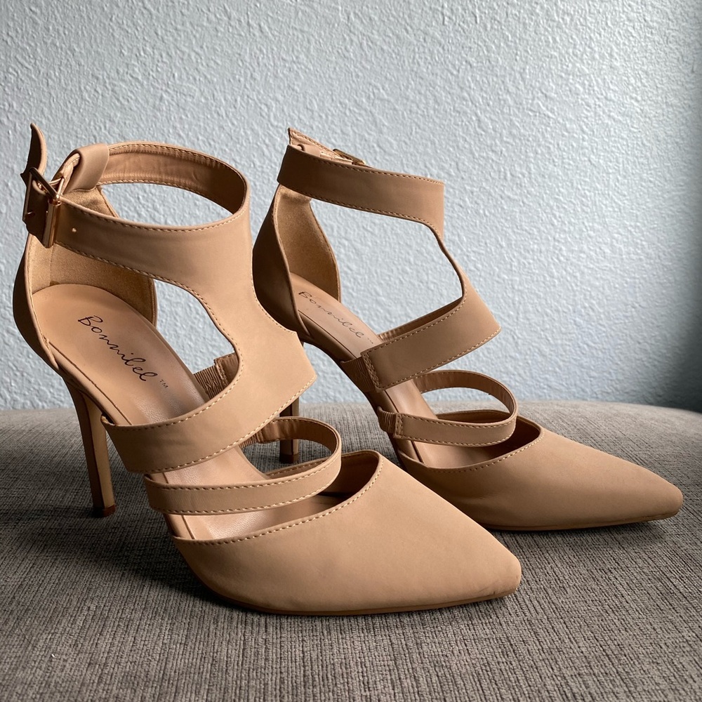 Bonmilel Ankle Strap Pointed Heels